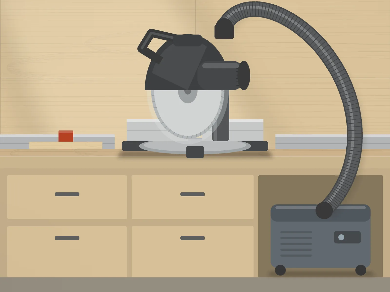 Miter saw station connected to a dust extraction hose
