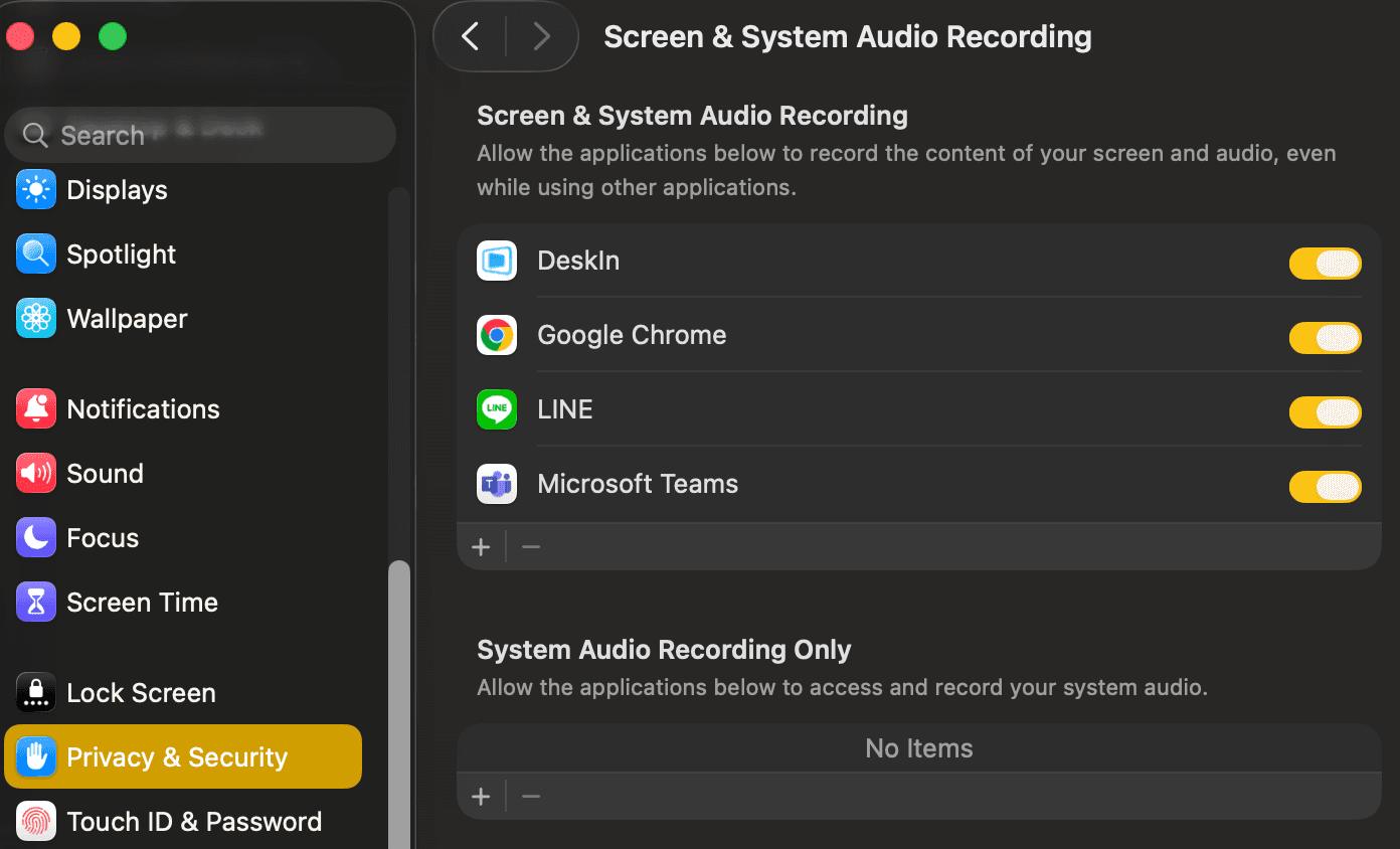 Enable DeskIn for mac screen and system audio recording