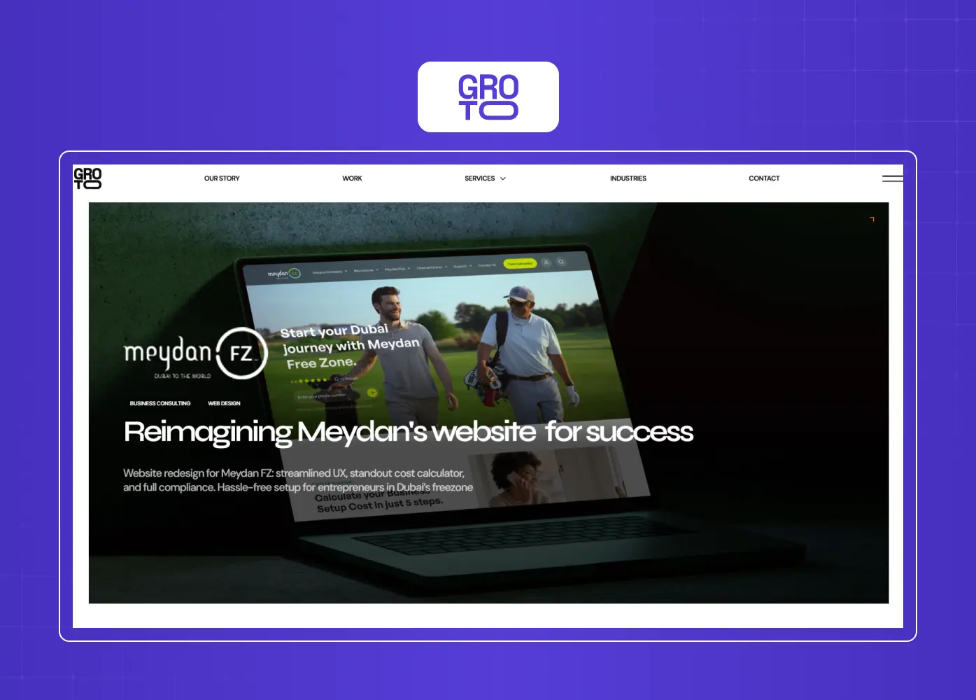 Case study page highlighting the redesign of the Meydan website, featuring project outcomes, interface visuals, and user experience improvements.