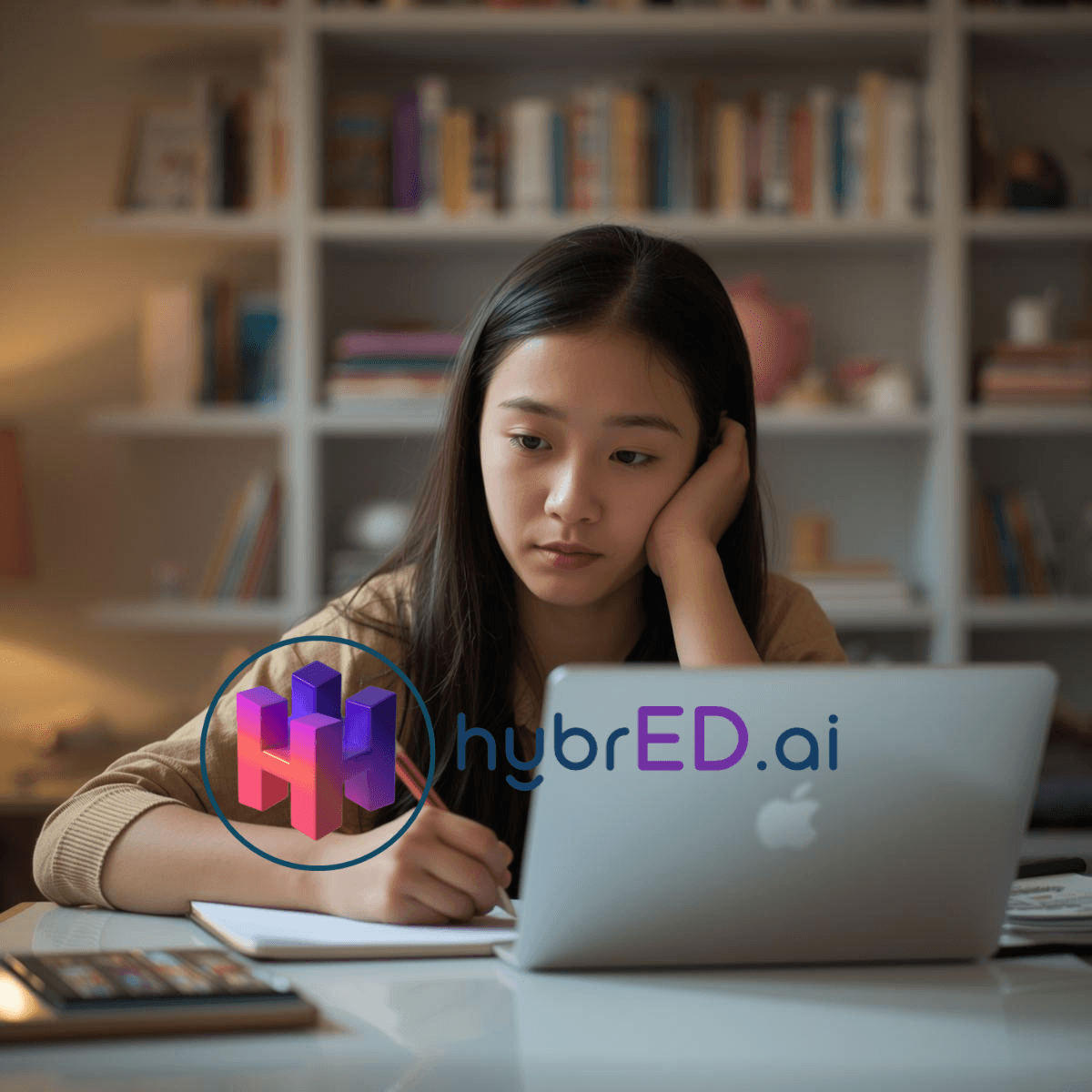 hybrED.ai showing student studying in a clean room with technology