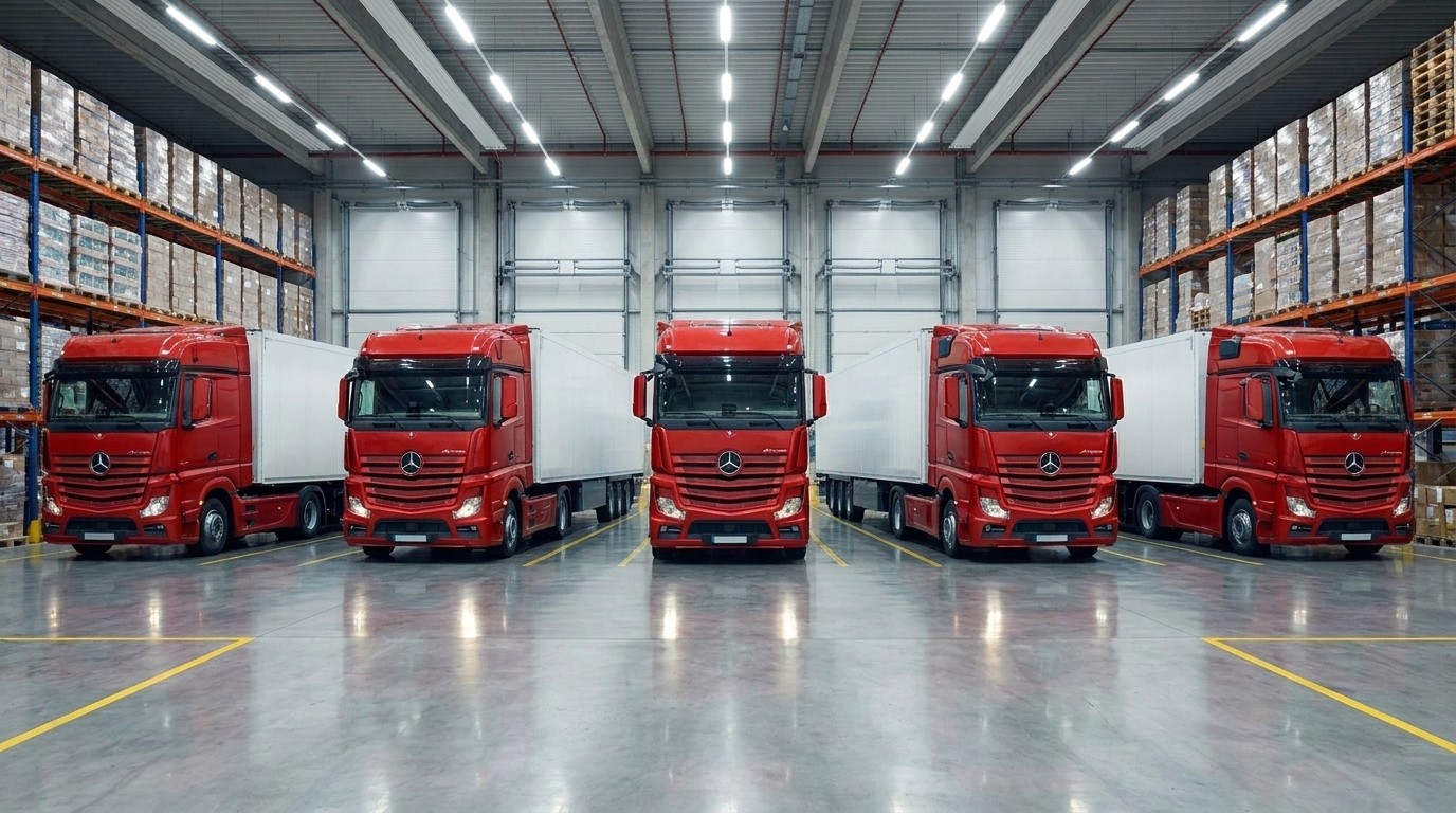 Image of logistics trucks at a warehouse