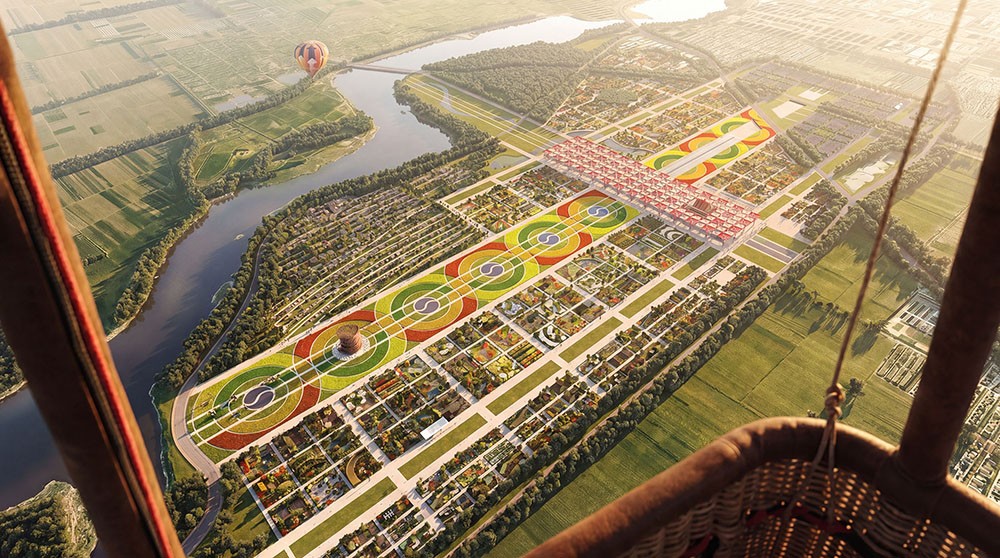 Architectural CGI render of a city park, visualizing property development.