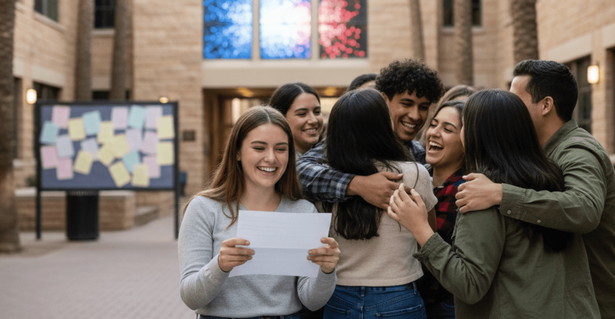 Person wearing a yellow sweater typing on a laptop at a wooden desk.