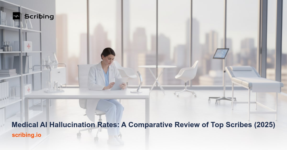 Comparative review of AI medical scribe hallucination rates across leading platforms including Heidi, DeepScribe, Nabla, Suki, and Scribing.io