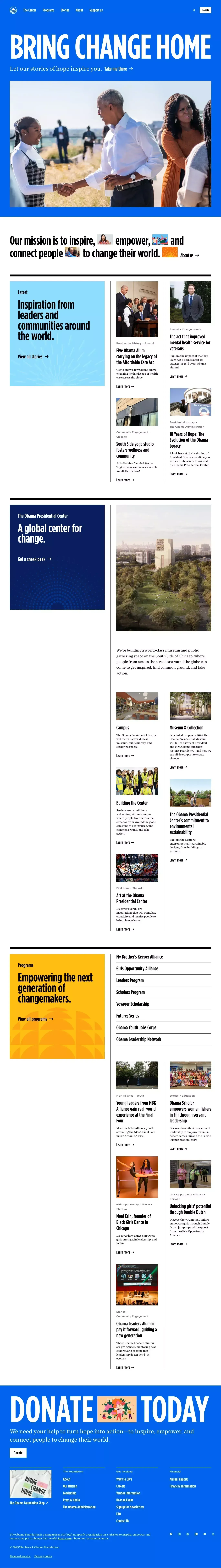 Welcome to the Obama Foundation other page screenshot showcasing Charity design