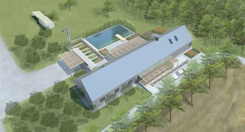 plant house with a light blue roof