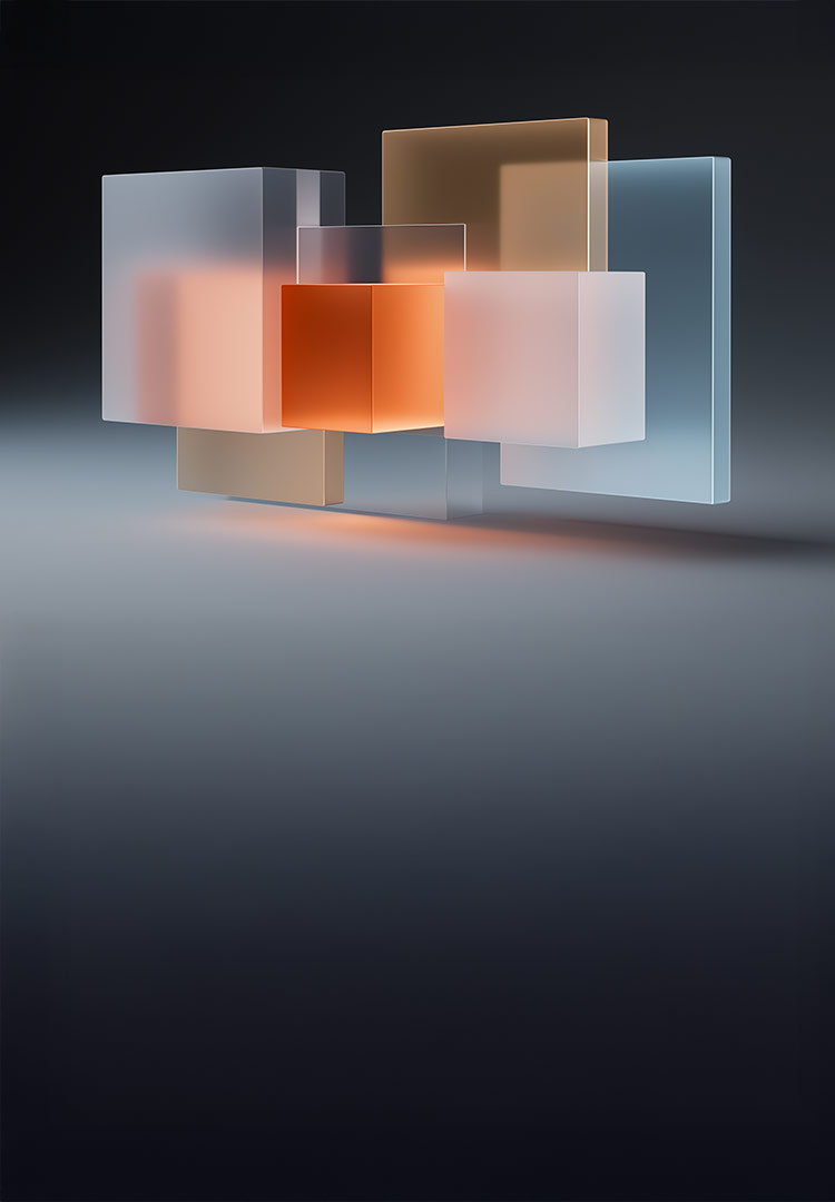 The future enterprise represented through interalated AI generated geometric shapes