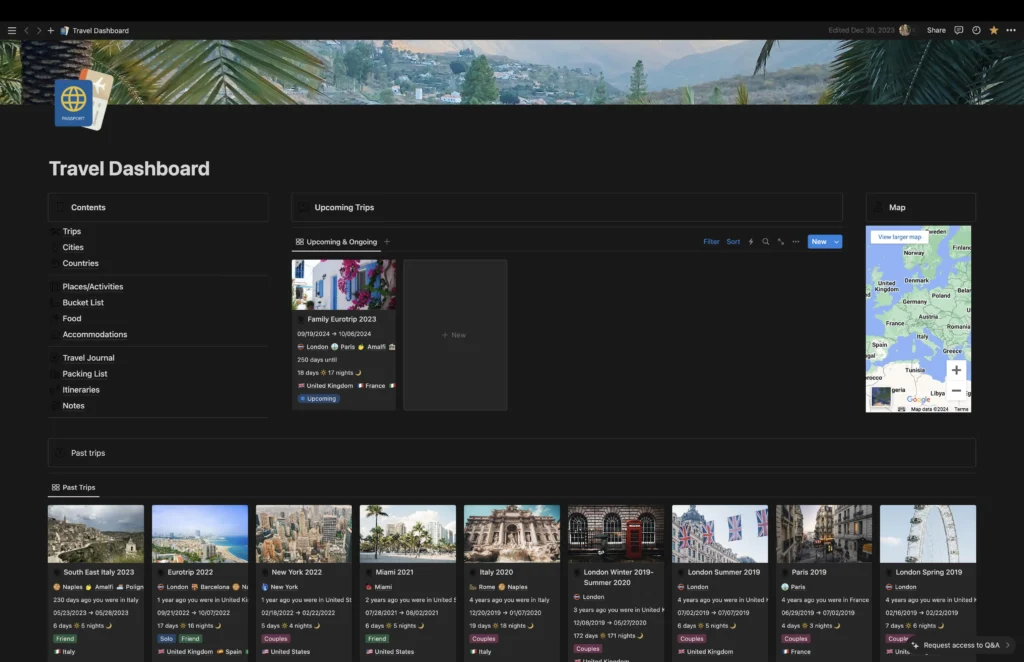 Free Notion Templates Travel Dashboard