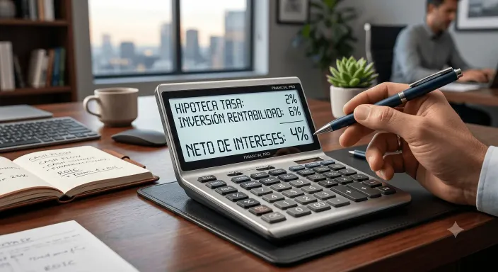 Cálculo de rentabilidad neta entre el tipo de interés del préstamo y el interés compuesto de la inversión.