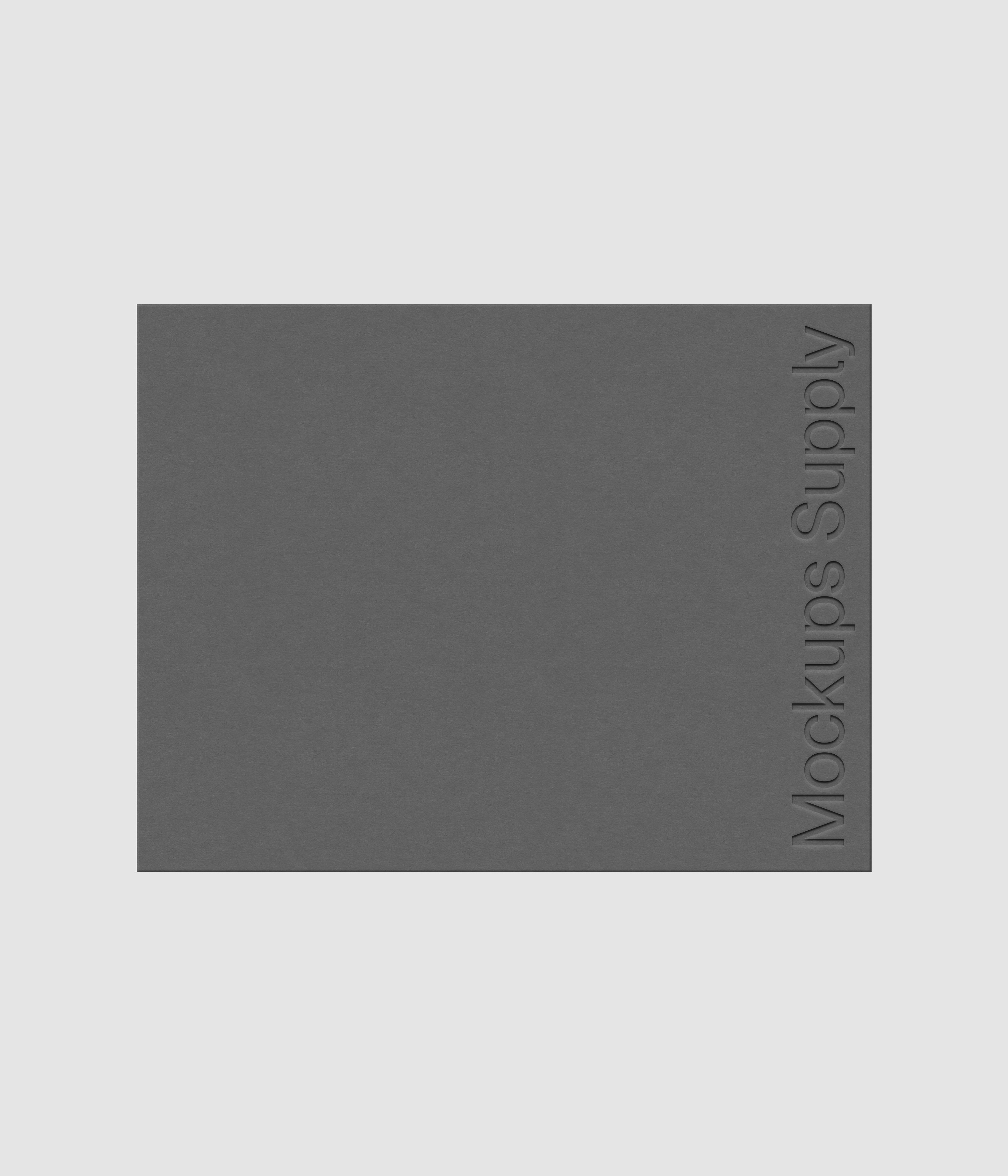 US Letter paper mockup PSD landscape with debossed logo effect, gray paper on white background, modern minimal stationery mockup for print design and brand identity