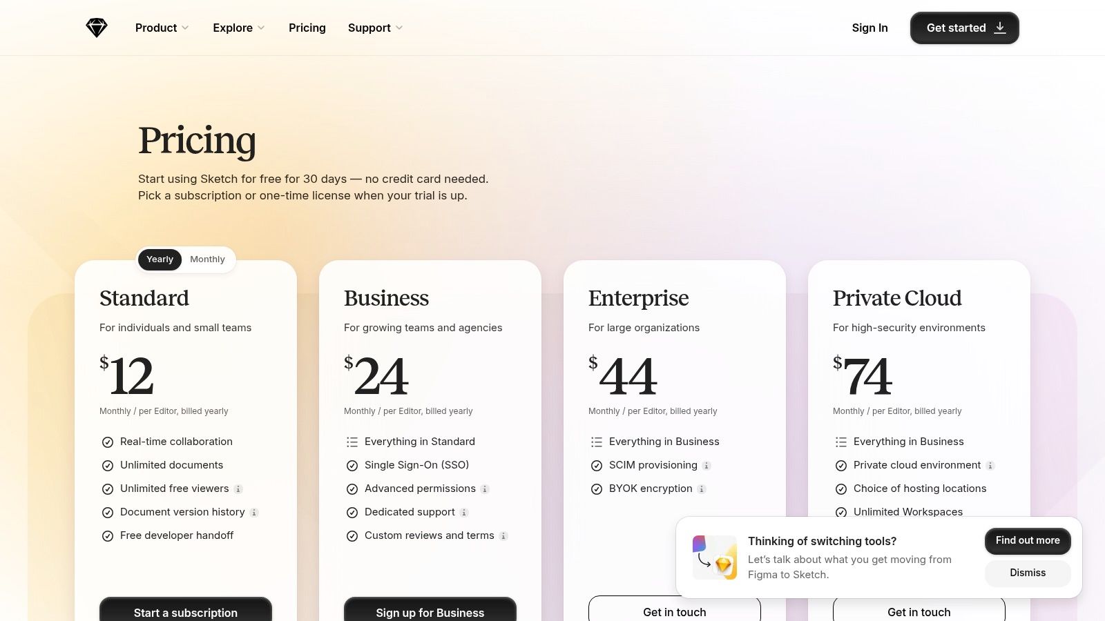 Sketch pricing plans