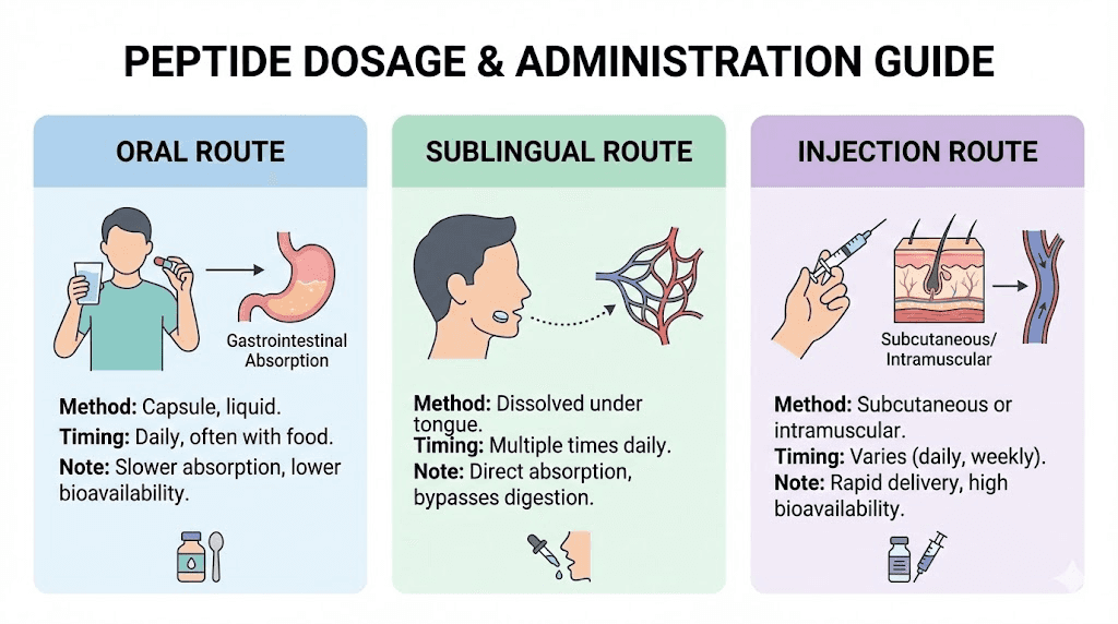 Peptide administration routes comparison oral sublingual injection