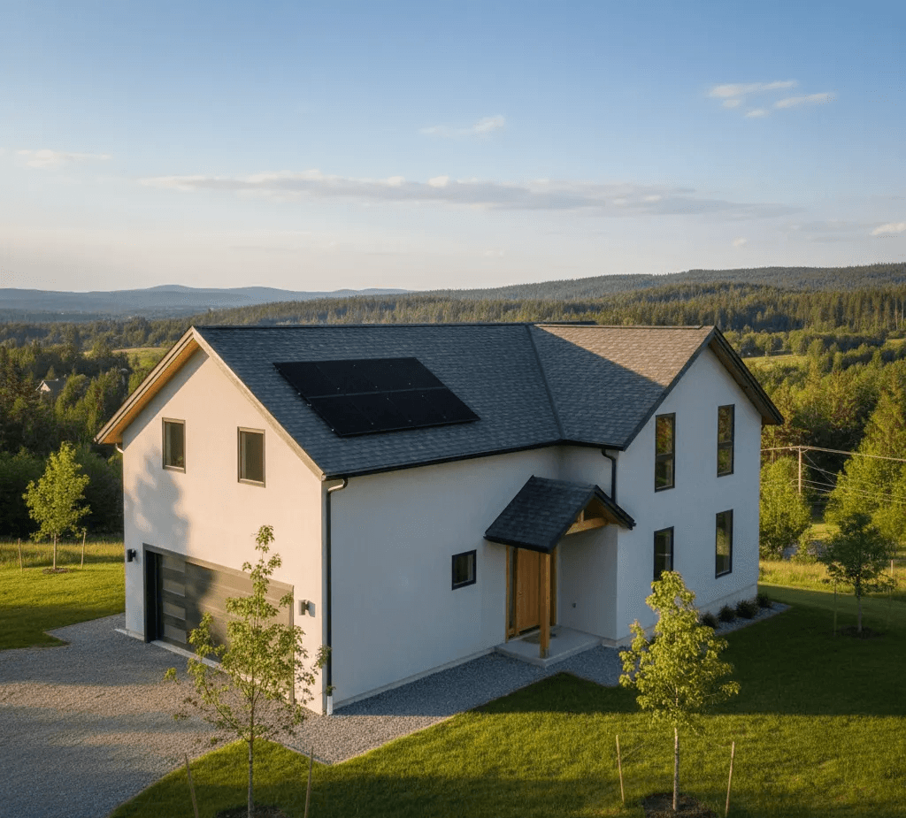 maison avec des panneaux solaires et une rentabilité d'énergie