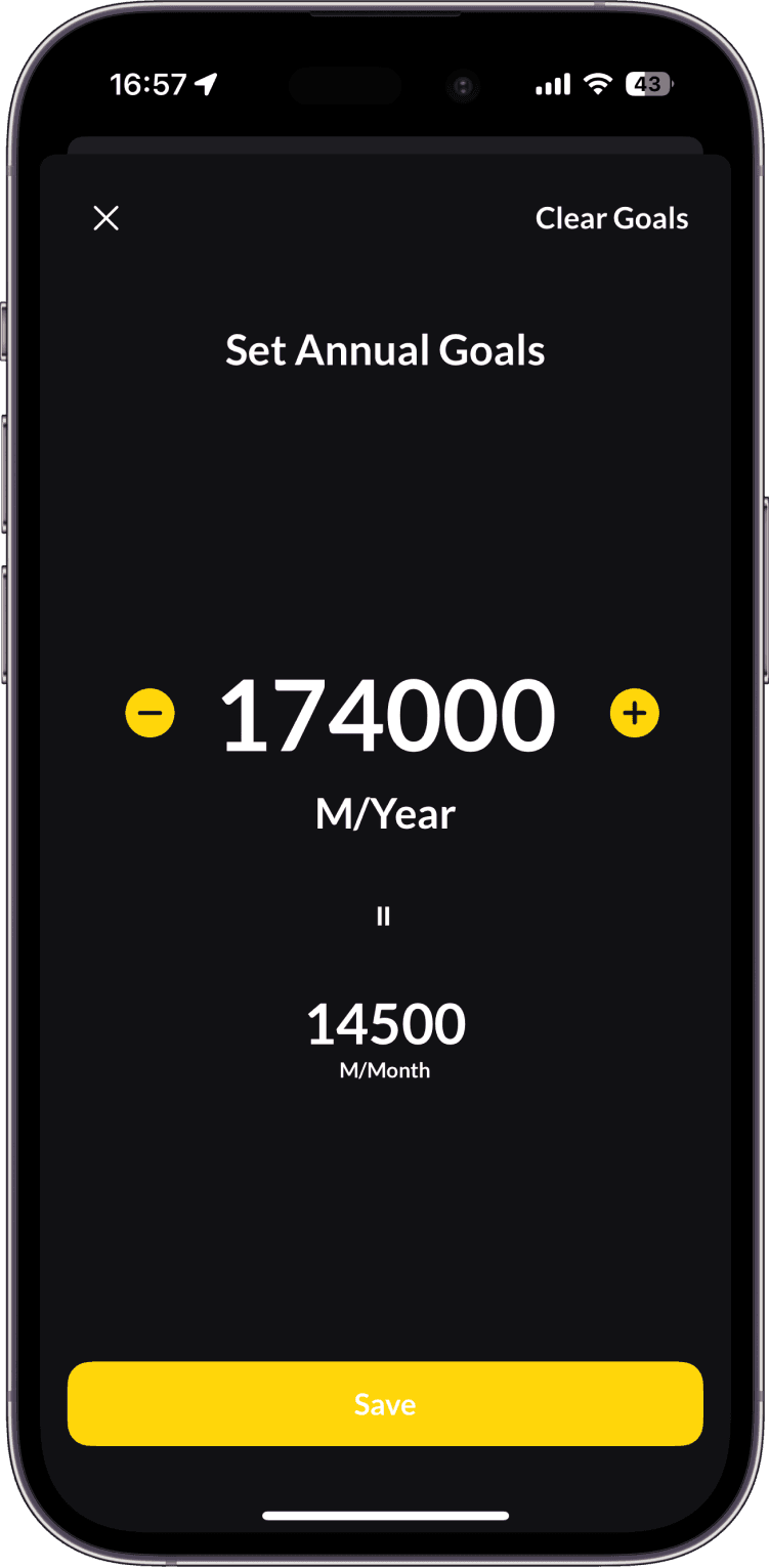 Set and track your monthly and yearly swimming goals App.