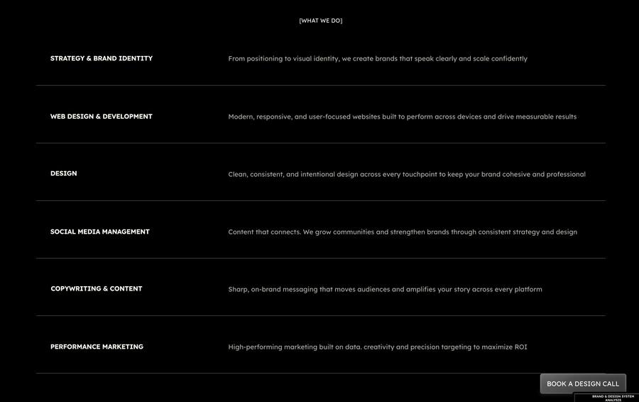 Version one services list with six entries including both Design and Web Design and Development.
