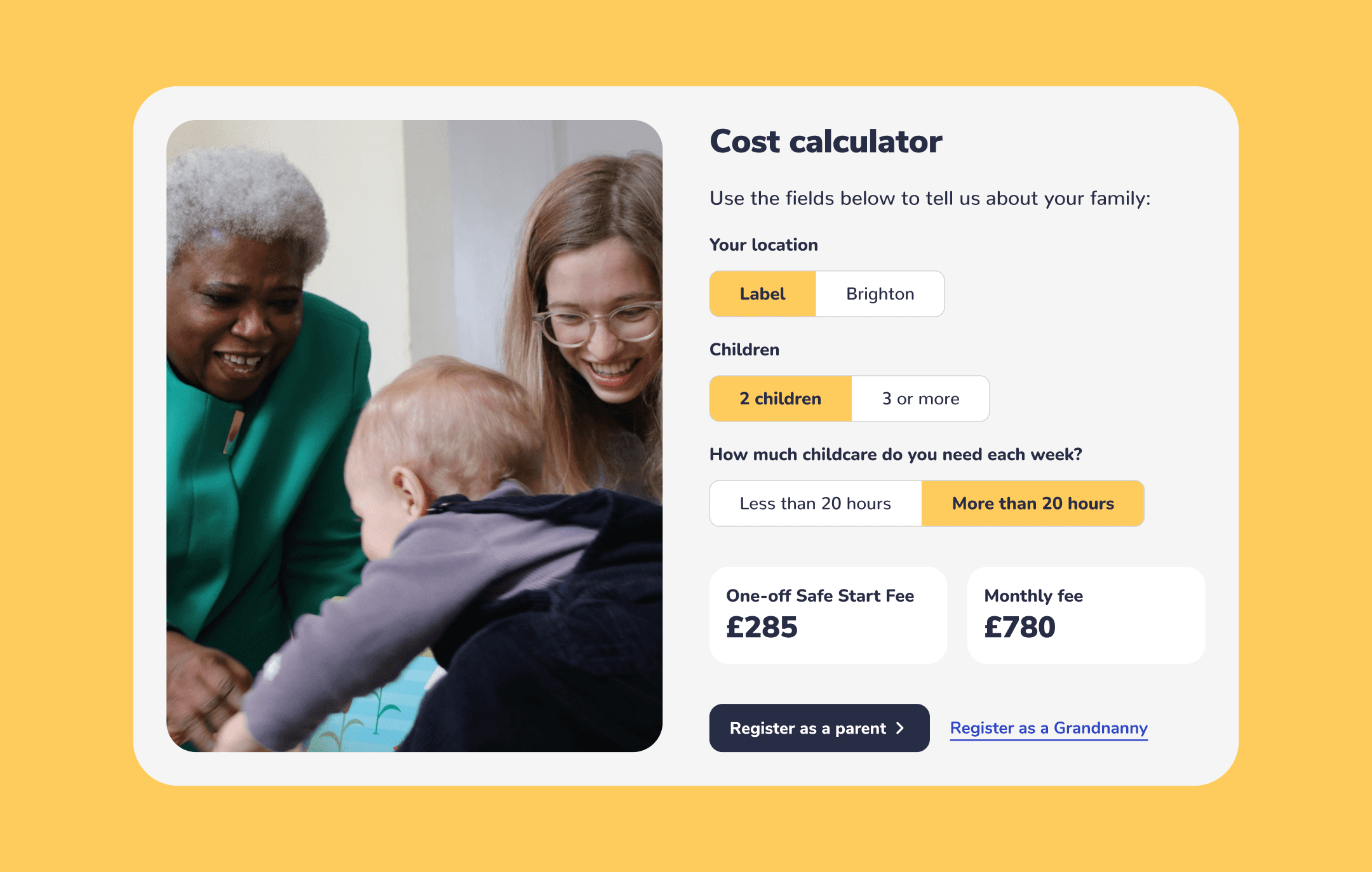Screenshot of a cost calculator