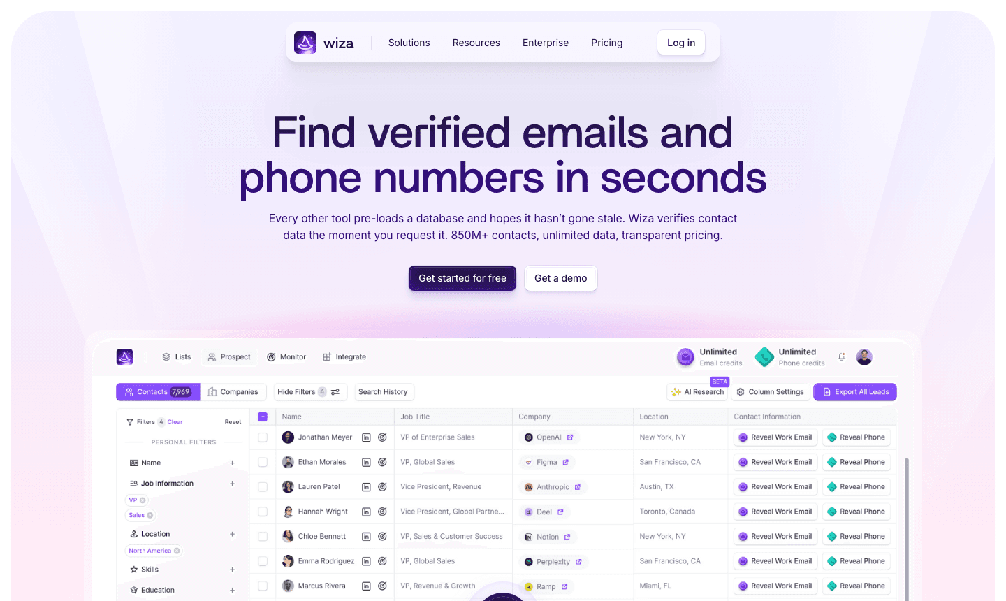 Wiza homepage (wiza.co), screenshot taken August 2026 for this comparison