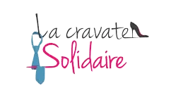 Logo La Cravate Solidaire avec cravate bleue et chaussure à talon noire.