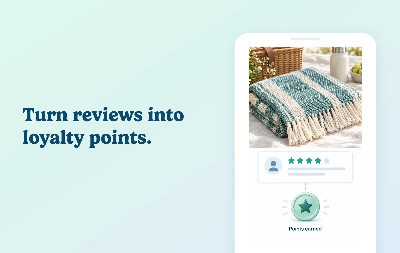Judge.me and Line Loyalty integration: illustration of a picnic-blanket review leading to a loyalty-points reward.