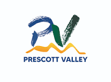 Prescott Valley logo with a stylized "PV" design in blue, green, and gold, and text "Prescott Valley" below.