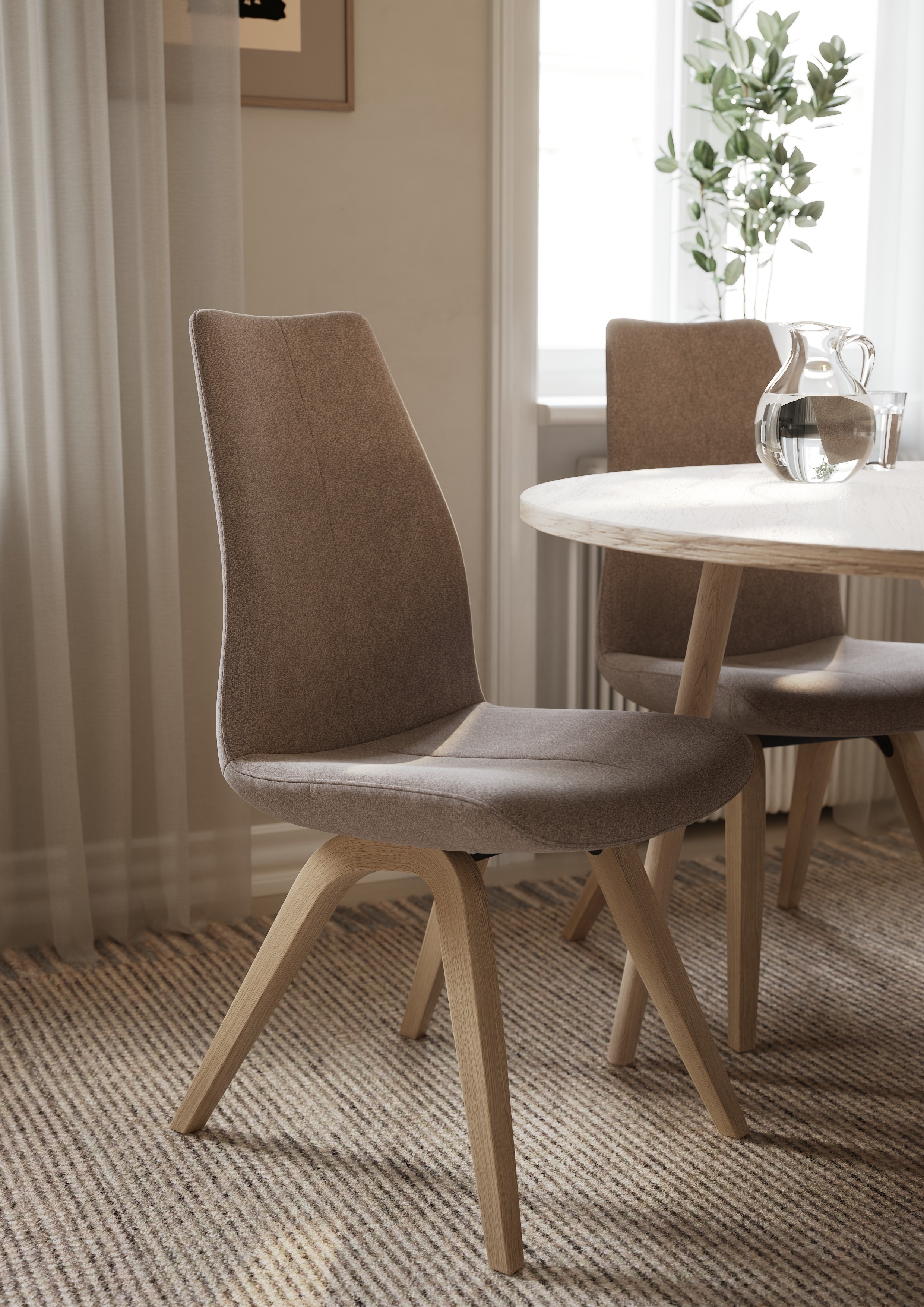 A moody scene of a room with a lamp shade