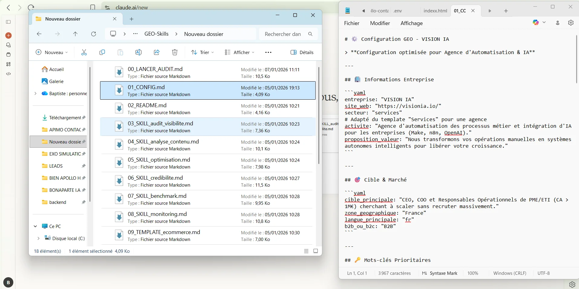 Fichier de configuration GEO pour renseigner entreprise, site web et concurrents