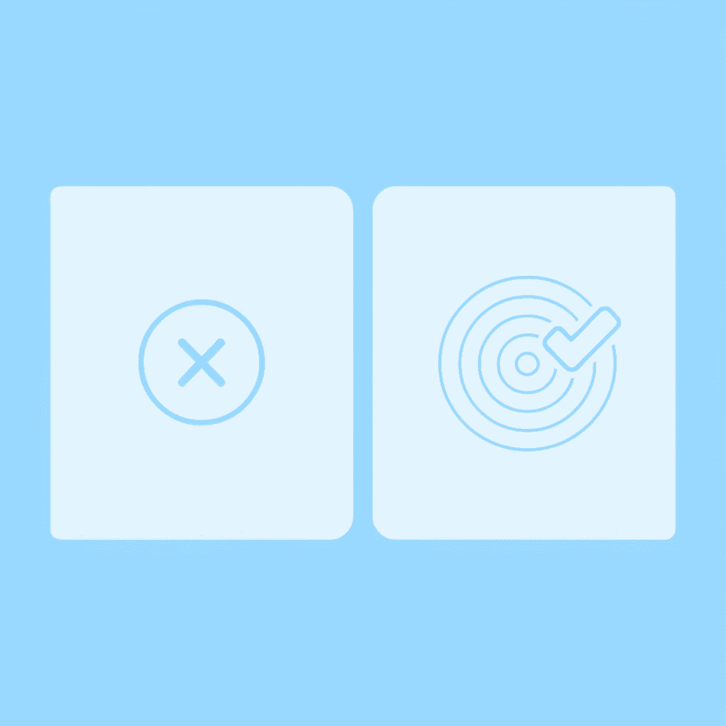 Before and after comparison: left side shows child distracted by many toys, right side shows child deeply engaged with few toys