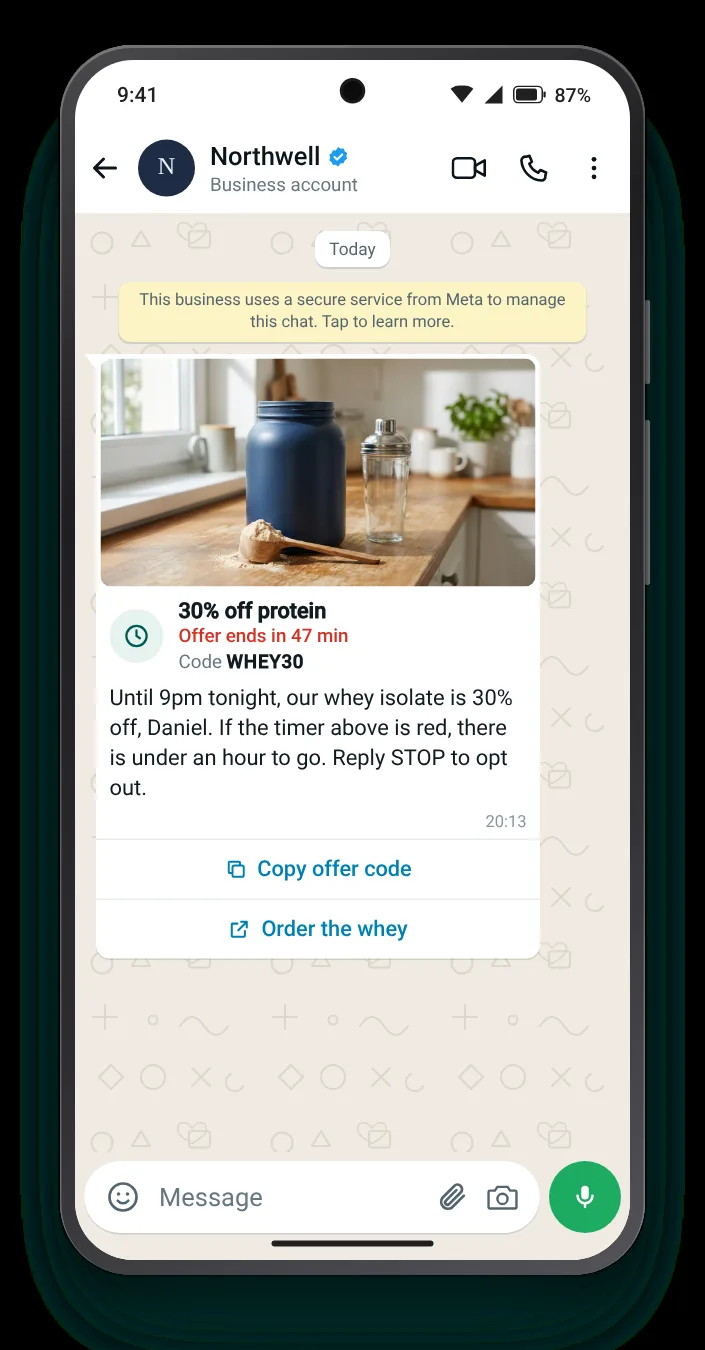What the last hour looks like: WhatsApp limited-time offer on an Android phone