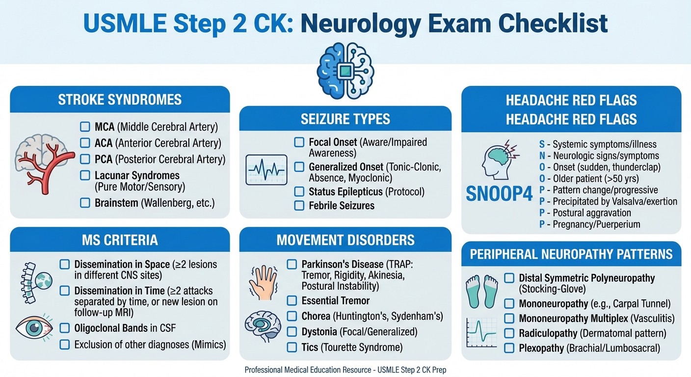 USMLE Step 2 CK neurology exam preparation checklist