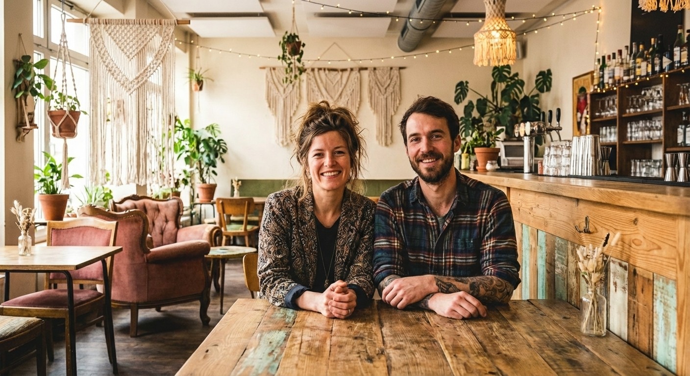 woman holding a phone and man looking at the phone. both are smiling