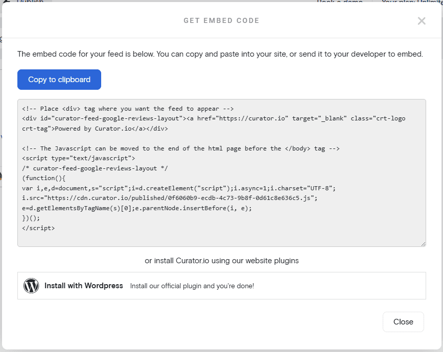 Get review feed code