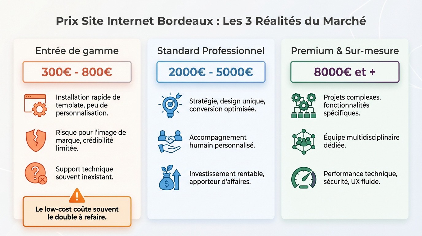 Graphique comparatif des tarifs de création de site web à Bordeaux en 2026