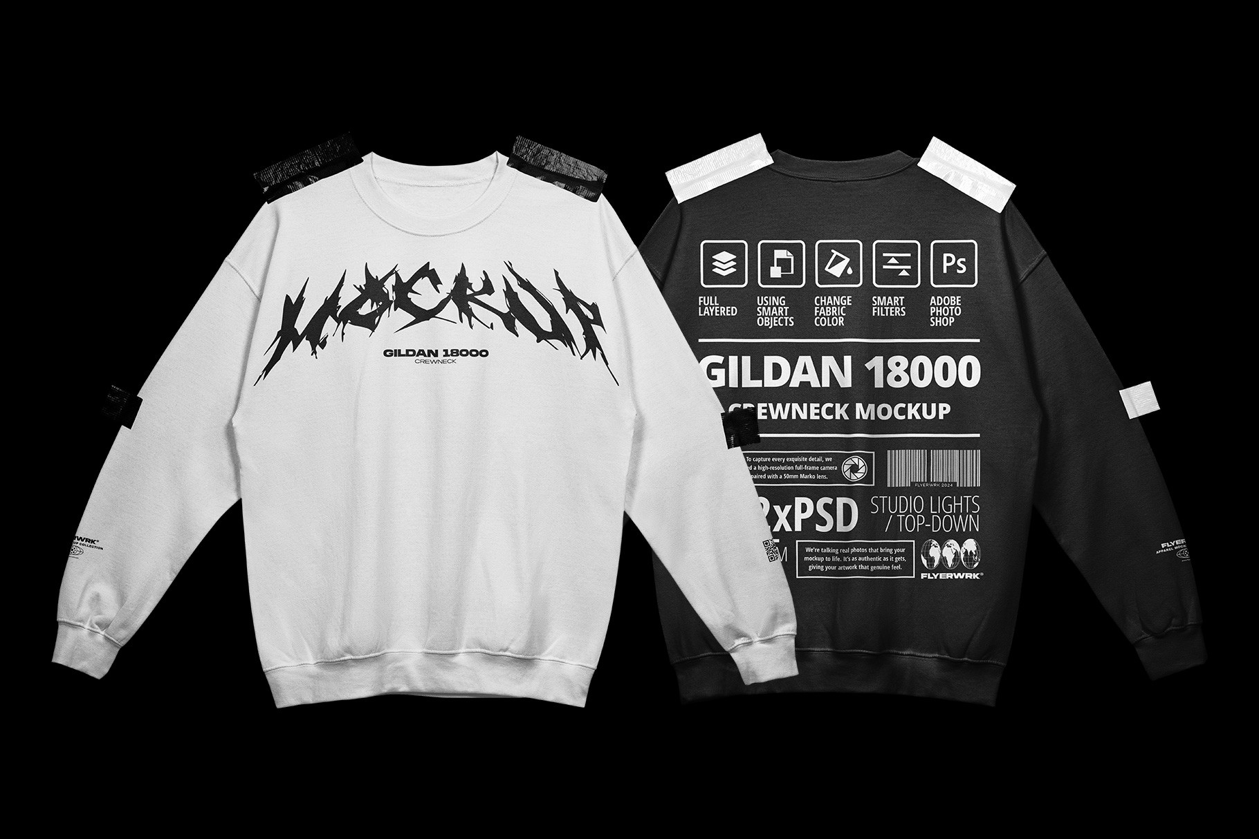 Gildan 18000 Crewneck Taped mockup front and back view with customizable design