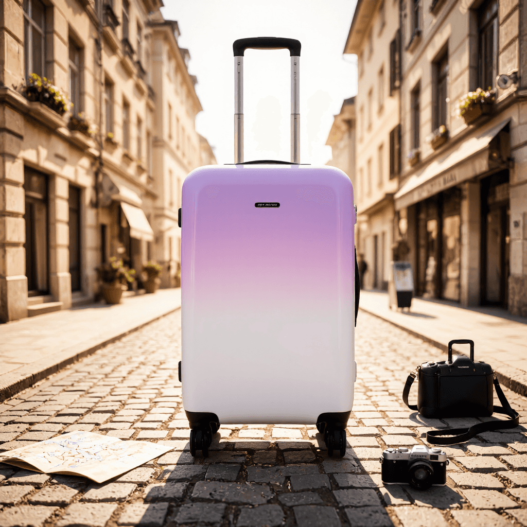 product photography of a suitcase with a gradient design, suitable for travel