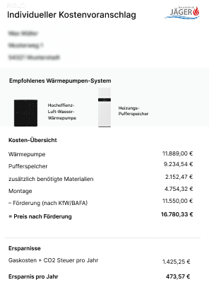 Musterangebot einer Wärmepumpe eines regionalen Fachbetriebs.