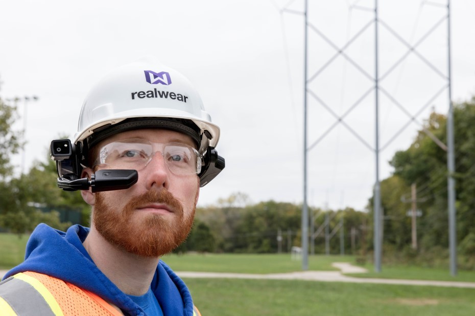 An engineer wearing a RealWear headset