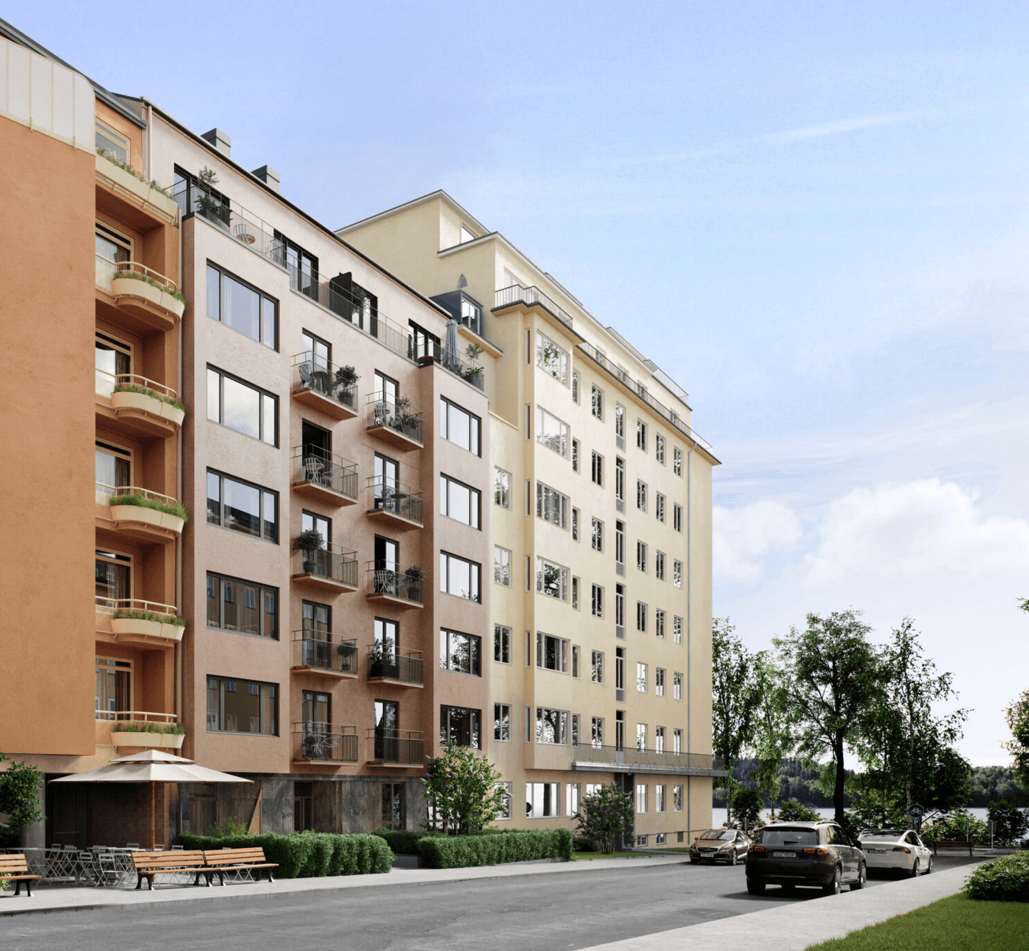 Byggnadsställning på lägenhetshus på Kungsholmen