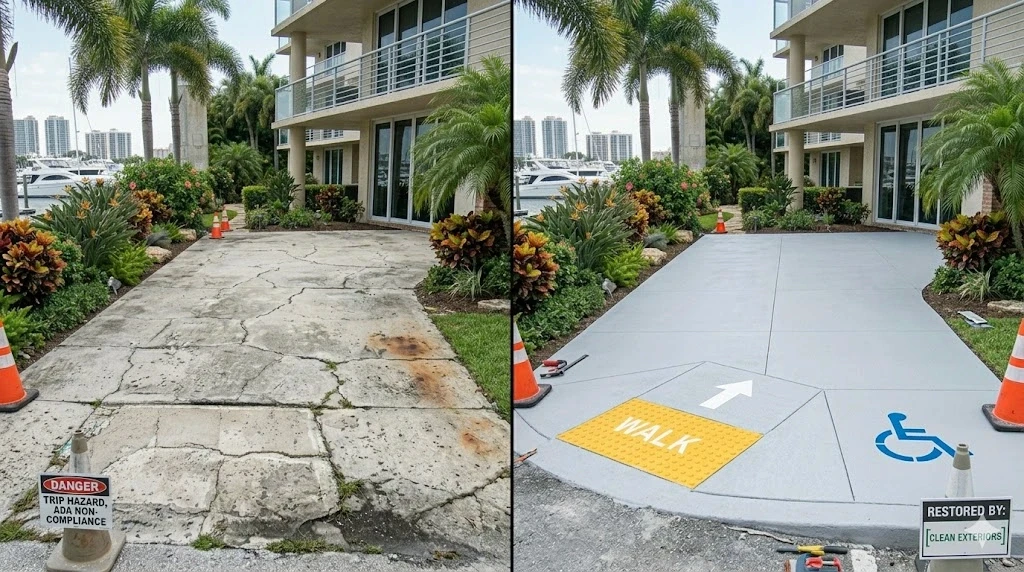 Concrete sidewalk repair and ADA compliance restoration in Fort Lauderdale — Planet Construction FL
