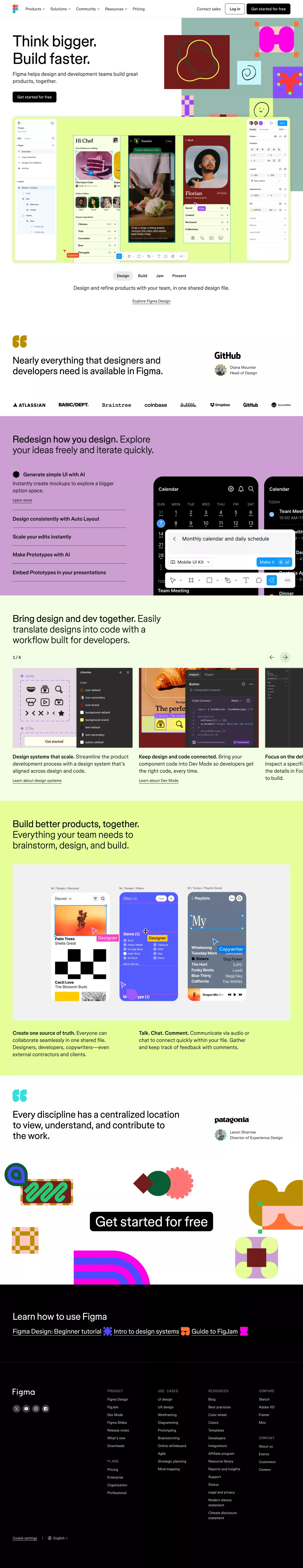 Figma: The Collaborative Interface Desig landing page screenshot showcasing Design and Tech design