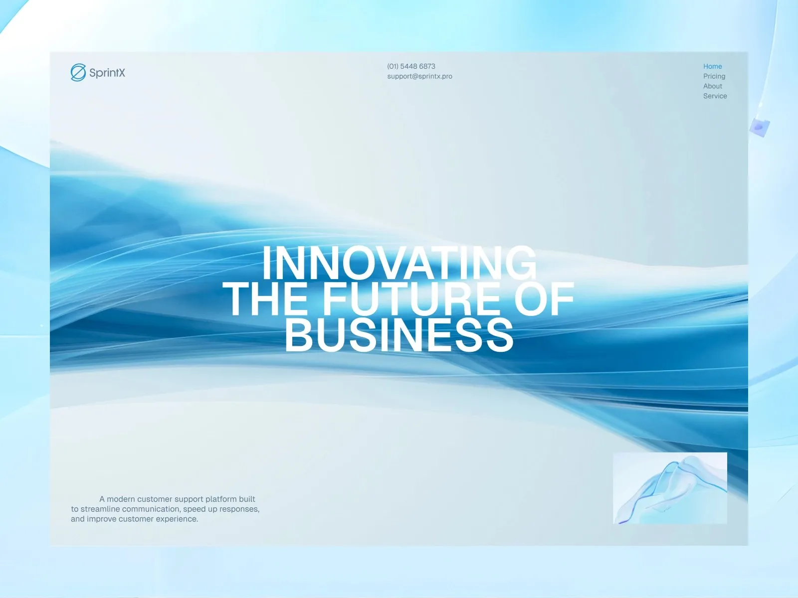 Abstract blue wave design with text "Innovating the Future of Business."