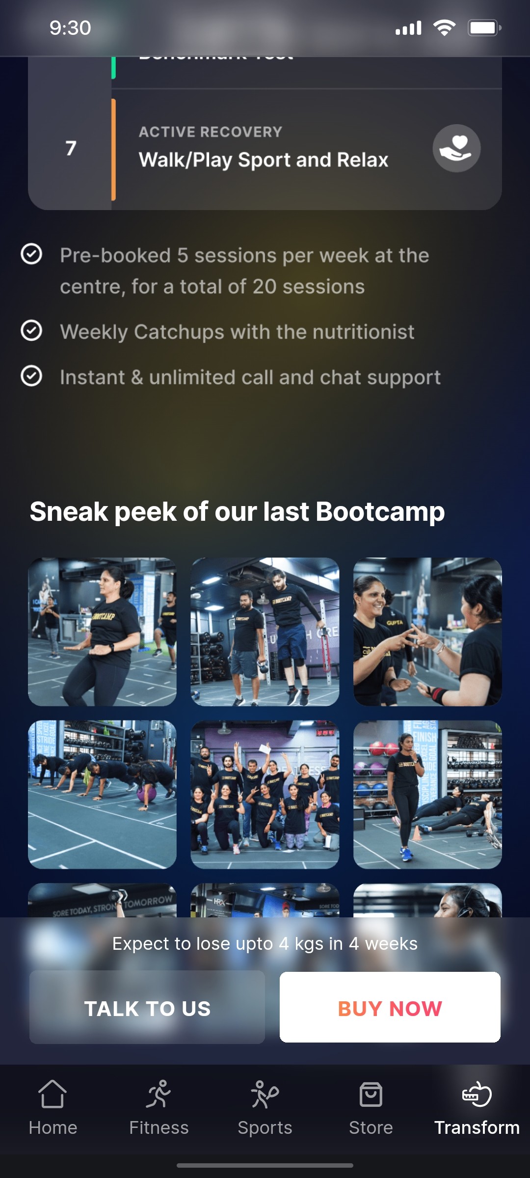 Cult.fit App Sneak peek of our last bootcamp Screen