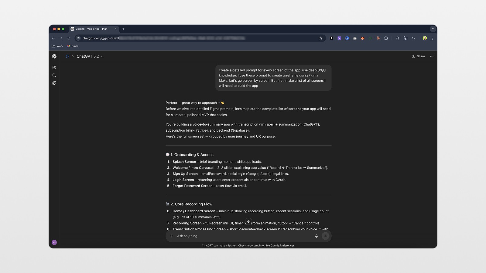 I asked ChatGPT to map out all the screens I'd need