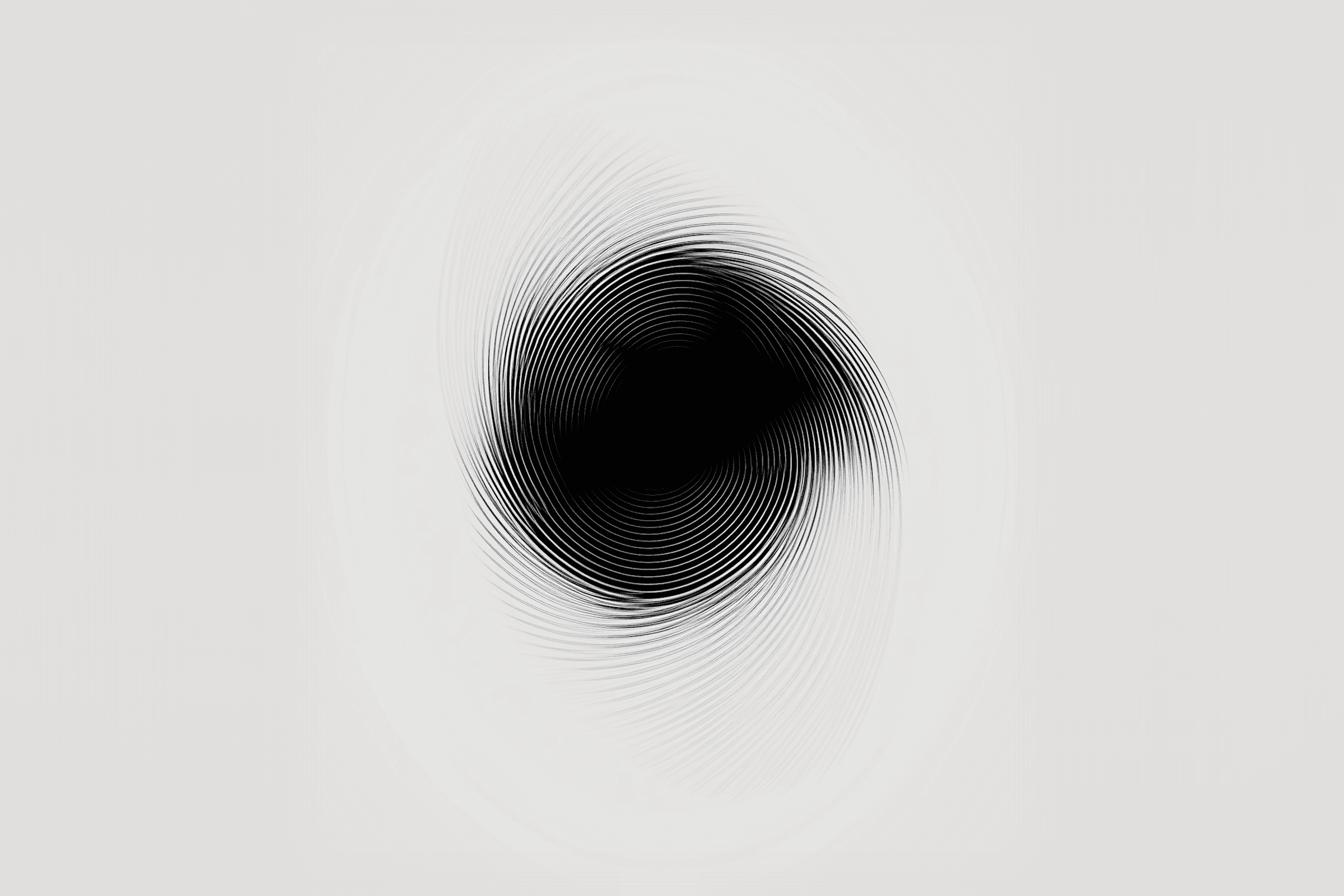 Abstract design with a black oval and concentric wavy lines on a light gray background, creating a ripple effect.