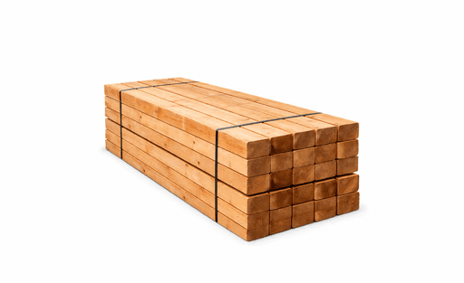 Stacked wood dunnage beams used as traditional pallet blocks for heavy load support in industrial transport and storage.