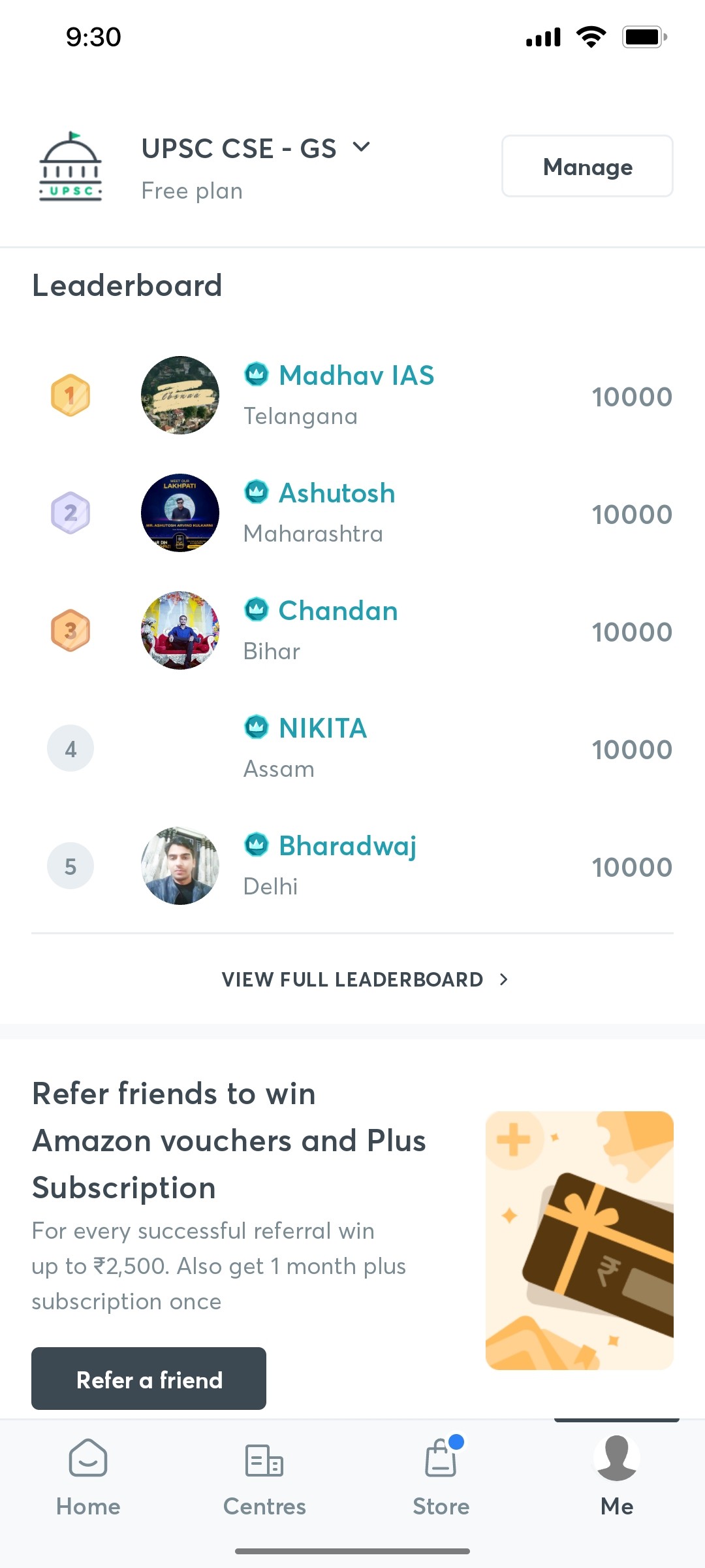 Unacademy Leaderbard Screen