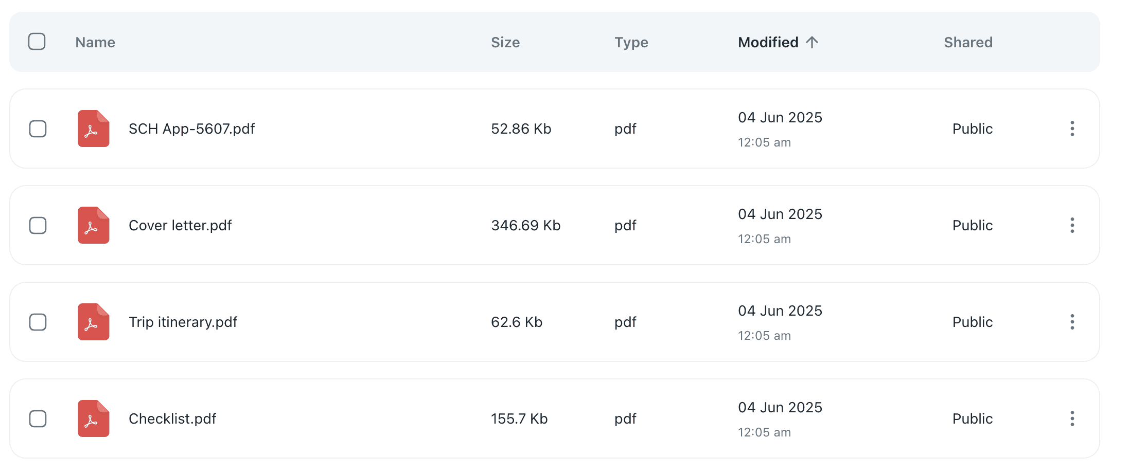 User dashboard with table view of documents submitted via Barnab’s platform.