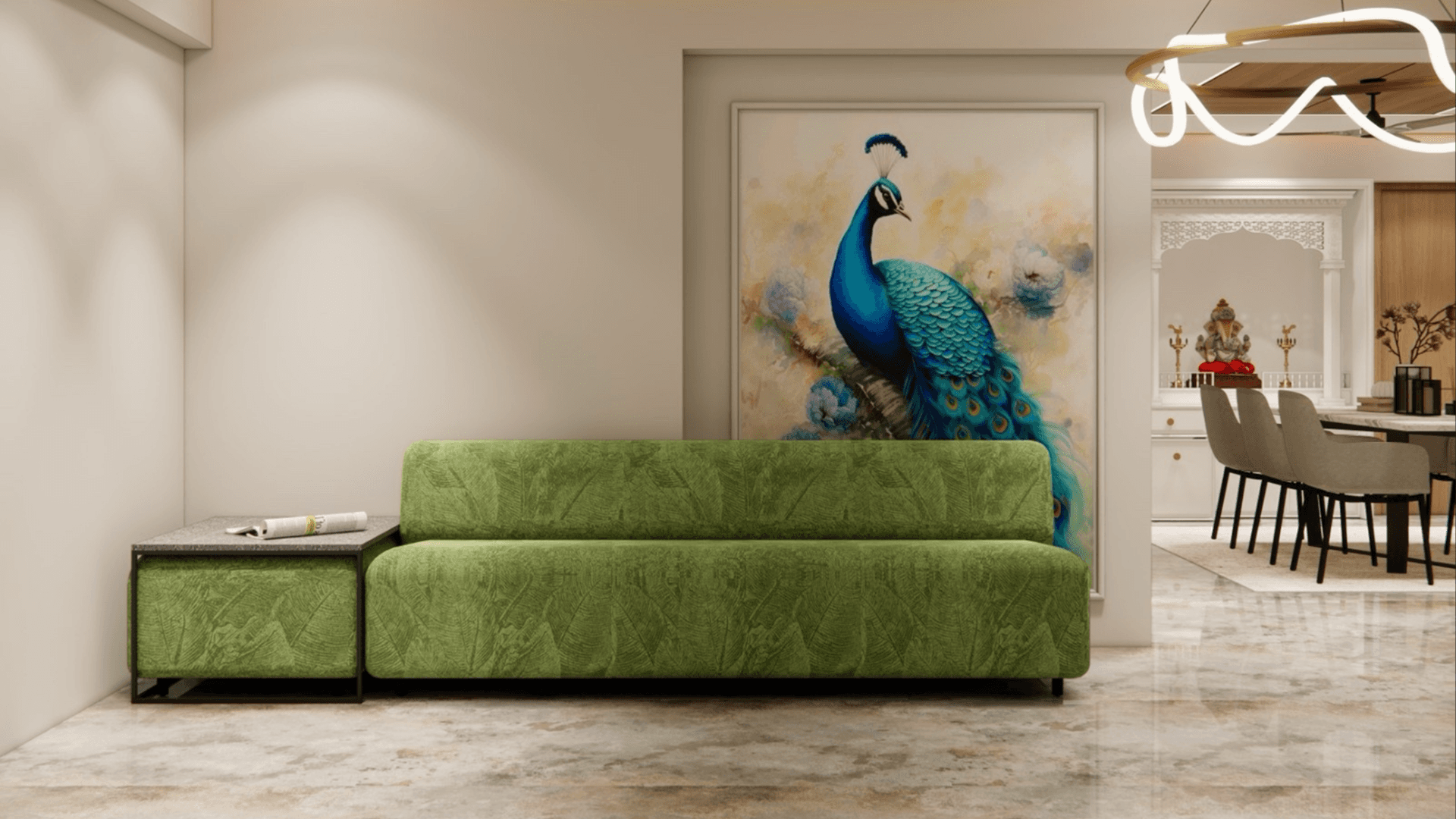 Living room deisgn of the project called Bloom designed by theCraftiqs | A Design Studio