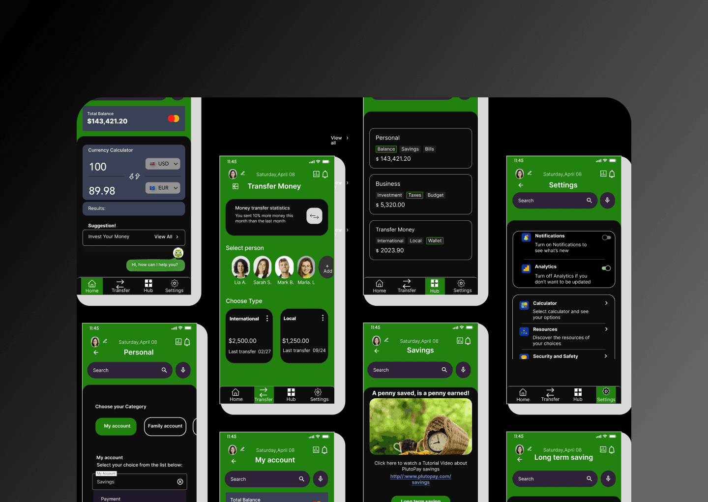 PlutoPay financial application interface