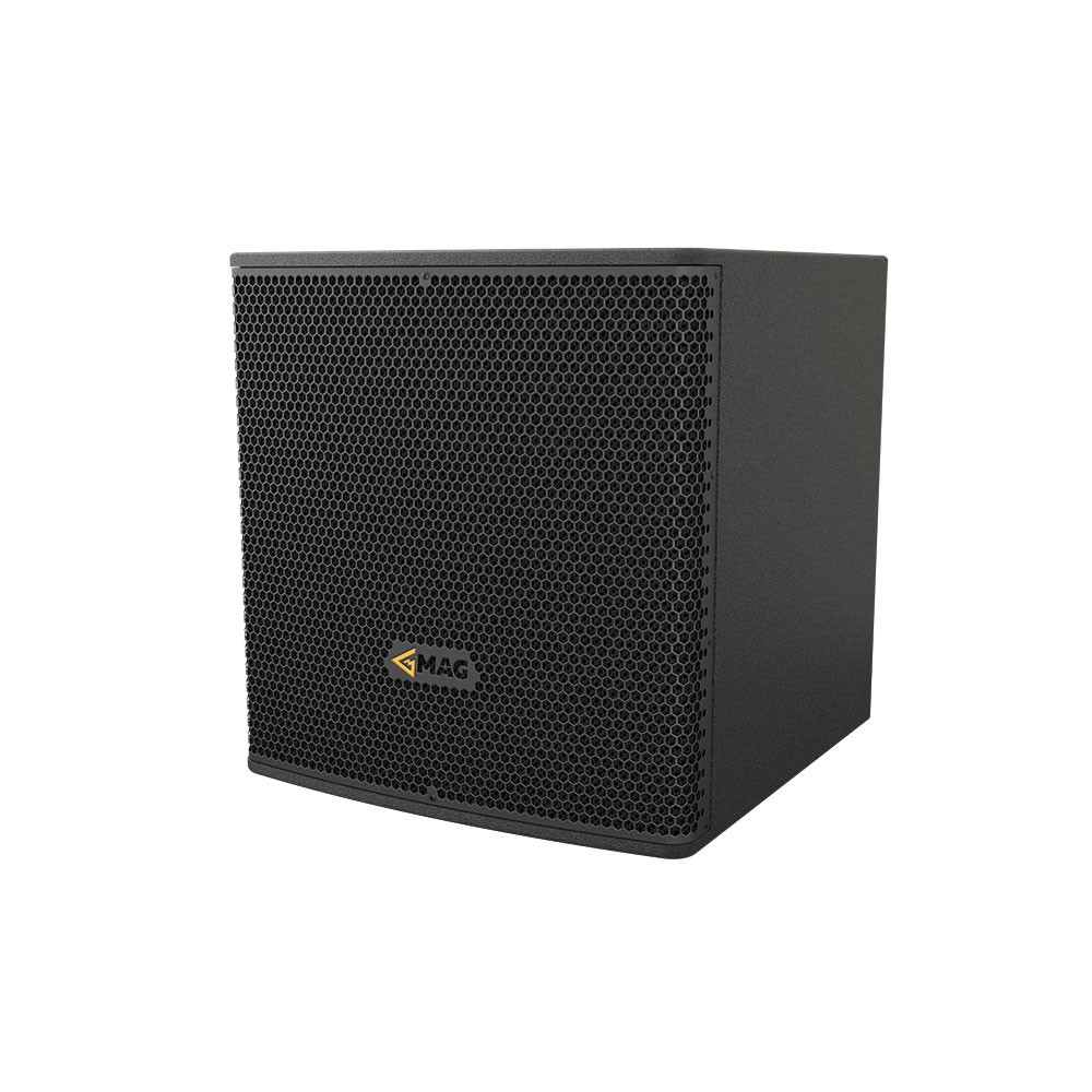Black MAG speaker on a white background.