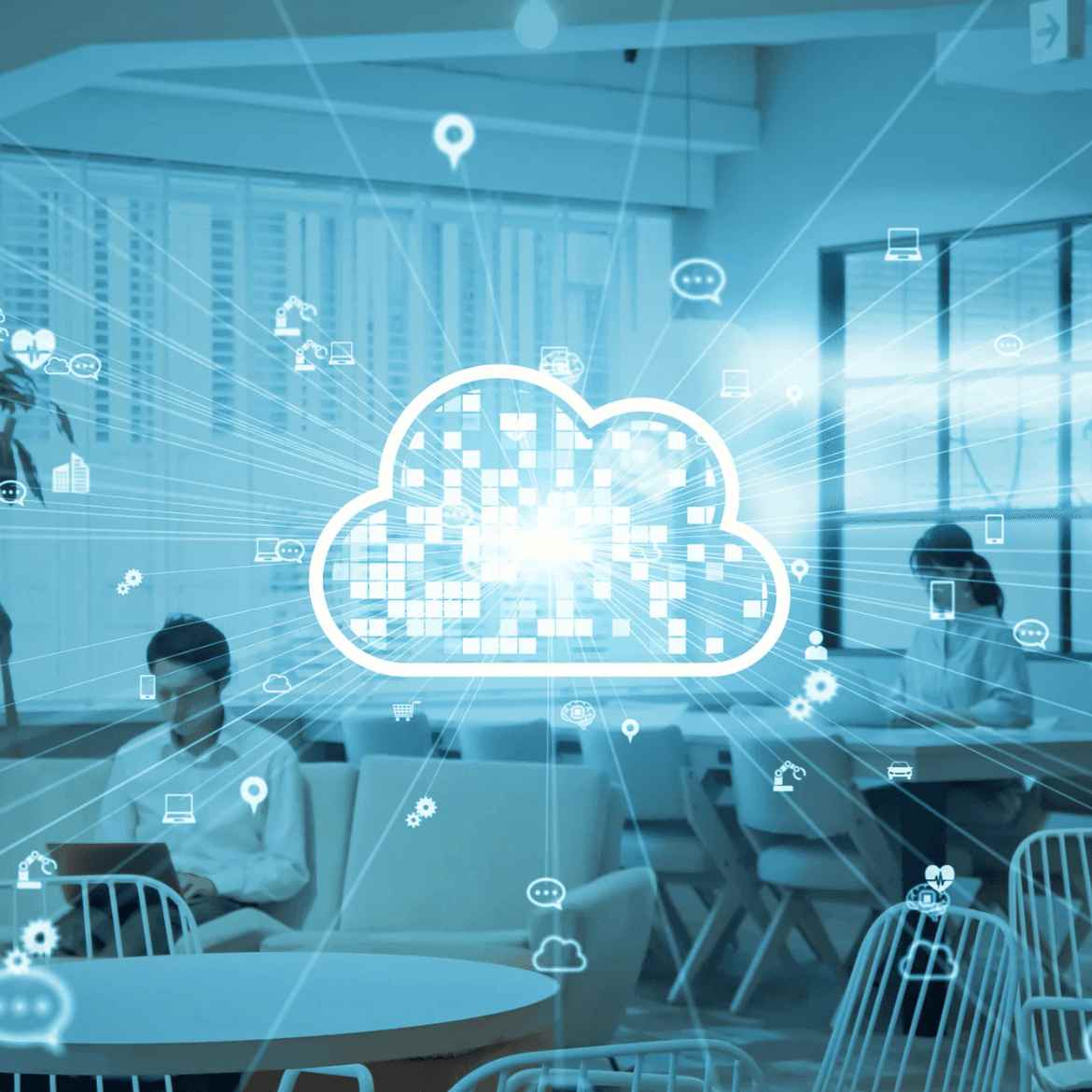 Cloud connecting two distant persons to work together